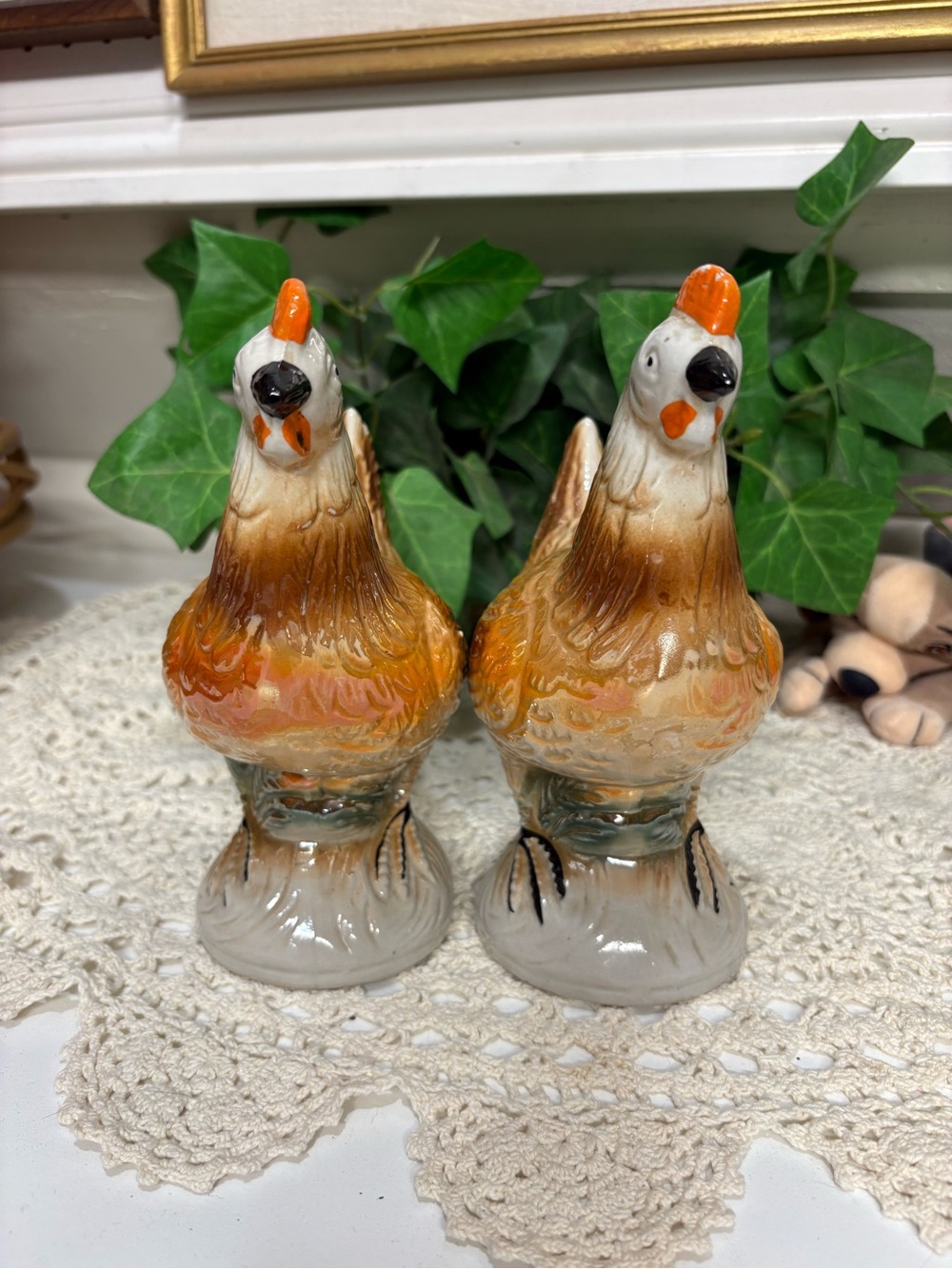 Vintage Lusterware Ceramic Chicken Figurines